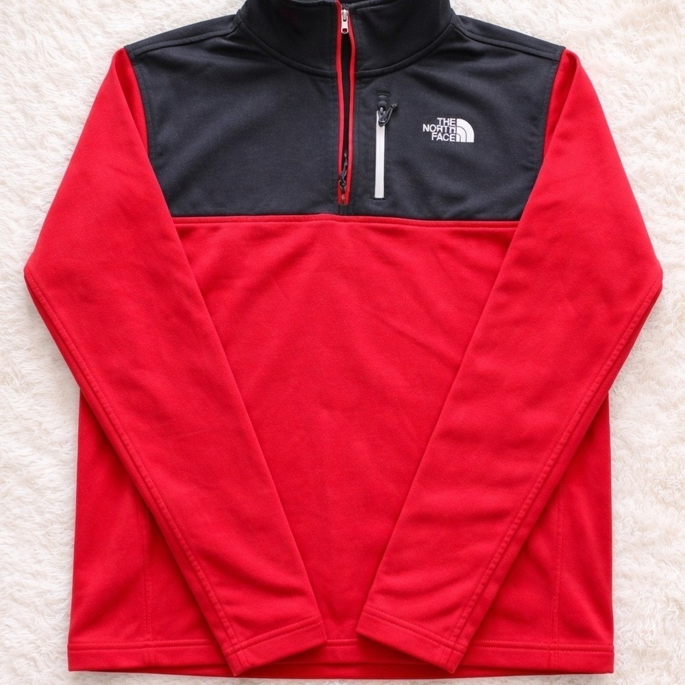 The North Face Quarter Zip Pullover Mens Small Red Black Fleece Jacket Outdoor